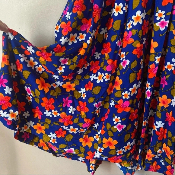 Vintage 70s Bright Electric Floral Handmade Puff Sleeve Midi Maxi Dress Retro - Picture 5 of 13
